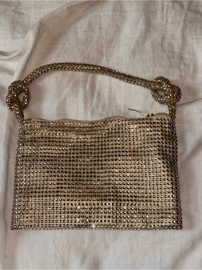 Gold Crystal-Embellished Evening Shoulder Bag